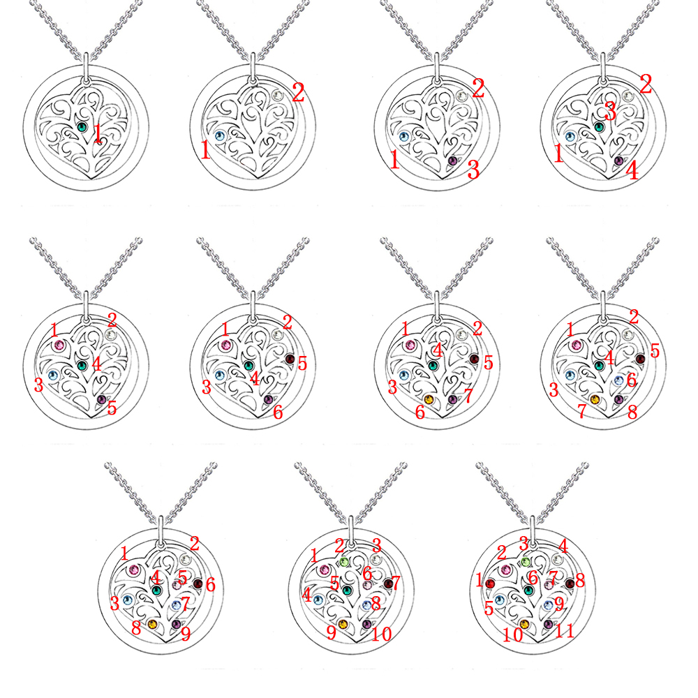 Colar personalizada de Pedra do nascimento da árvore genealógica em prata