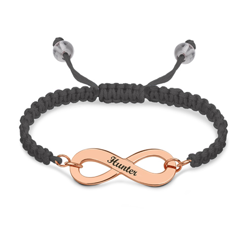 Pulseira de cordão com símbolo do infinito gravado em ouro rosa