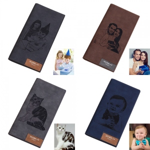 Carteira longa de couro com foto gravada para homem