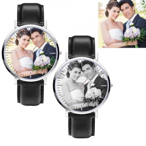 Presente personalizado do memorial do relógio de couro da foto dos homens / mulheres