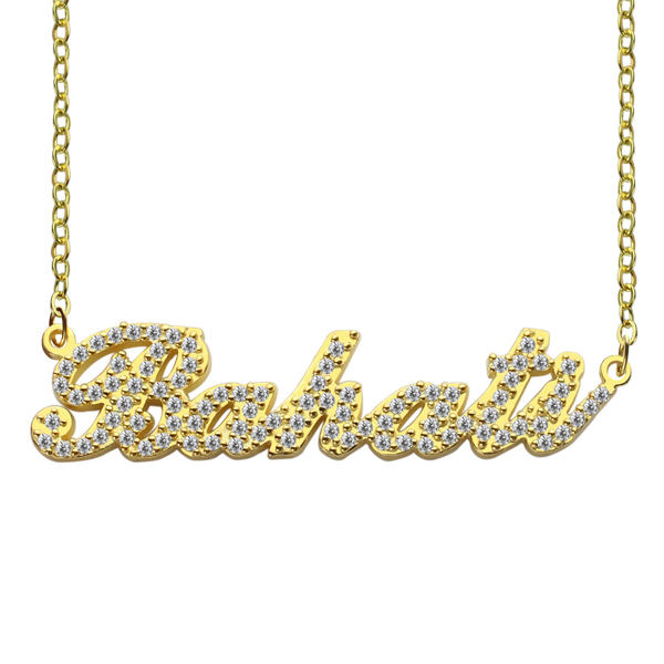 Fio com nome e pedra zodiacal Carrie completa em ouro de 18k personalizado