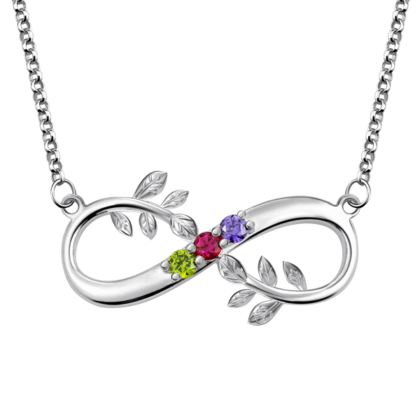 Fio com símbolo do infinito com ramo de árvore com pedras zodiacais banhado a platina